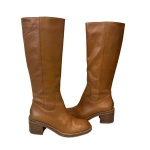 J Crew Knee High Stacked Heel Burnished Sand Boots Size 8